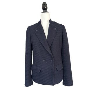 Vince Dark Blue Wool Blend Tweed Double Breast Jacket Size 10